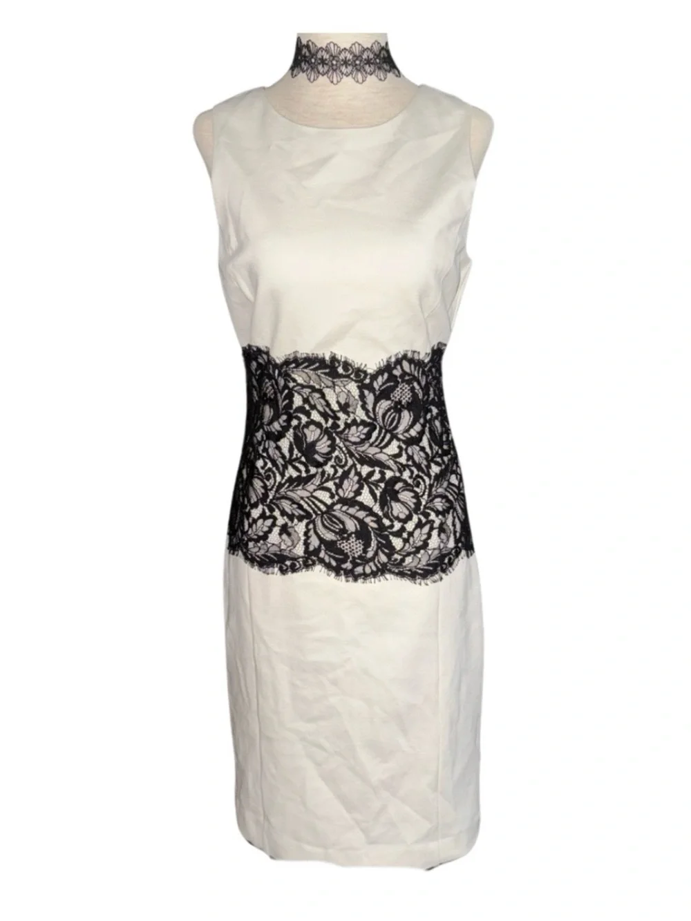 Cream Sheath Dress Black Lace Waist Corset Romantic Dark Academia Cocktail dress
